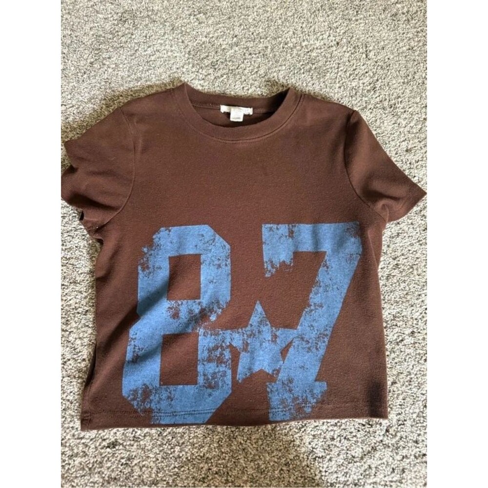 Full Tilt Girls Brown Blue 87 Graphic Short Sleeve T-Shirt, Size M